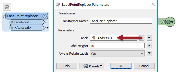 AddressID attribute used for the Label parameter